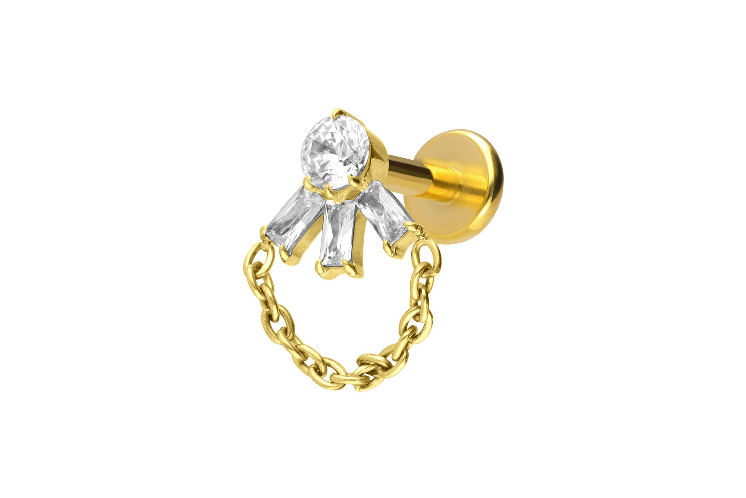 Titan Labret Piercing mit Push Fit LOTUSBLÜTE + KETTE